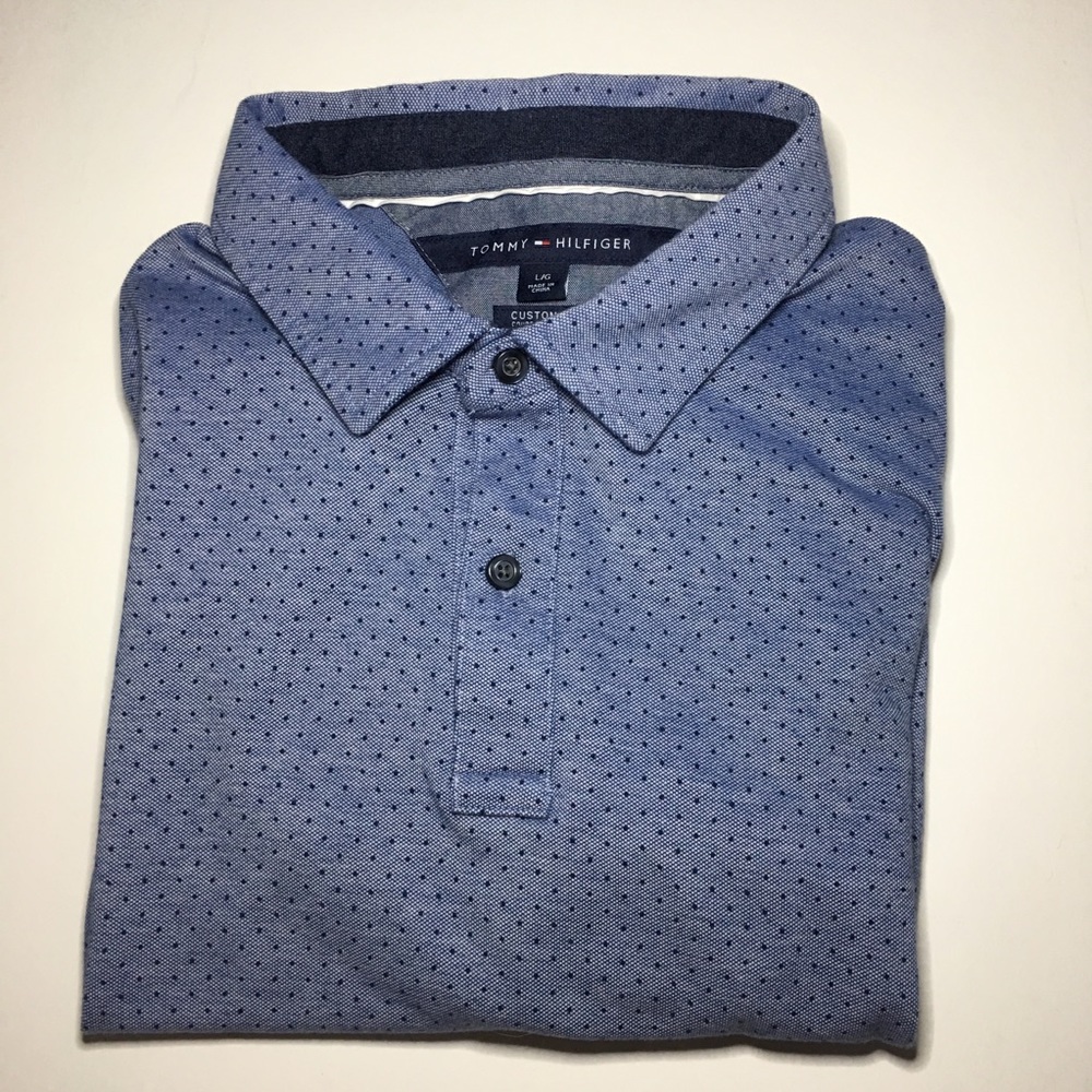 Tommy Hilfiger Polo Shirt Blue with Dots Size L